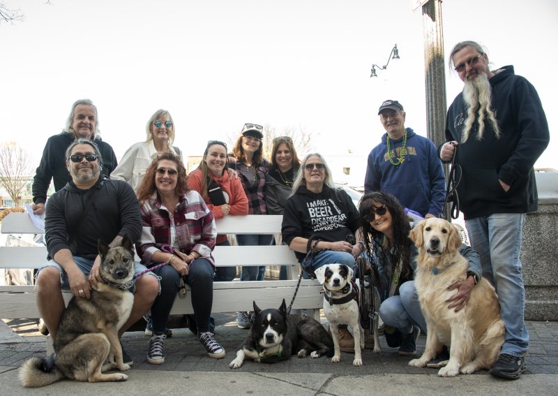 The puppies were leading this group of mostly Pennsylvanians in the Gumbo Crawl. Pups in front are Marley, Rasta, Snow and Dixie. In back are (l-r) Chris and Imelda Redding, Jamie Klyman, Joanie Jones, Barb Hale, Rob Hitte and James Klyman. In front are Chris Dellaporta, Theresa Burgard, Allen Hale and Judy Salor.